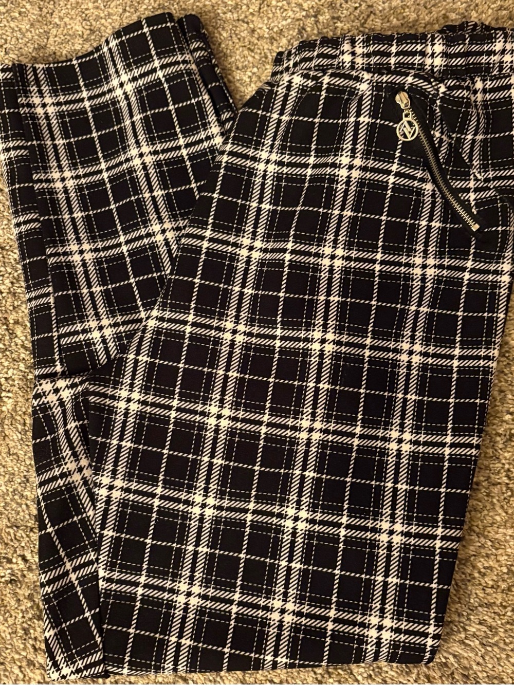 Black & White Plaid women’s Pants with Zipper Accent
